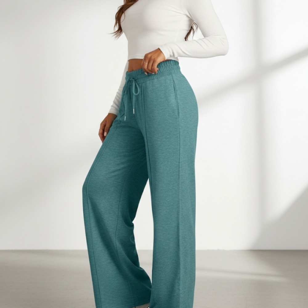 Women's Green Wide-Leg Drawstring Pants